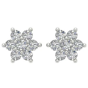 Flower Studs Earring SI1 G 0.25Ct Round Diamond White Yellow Rose Gold Prong Set - Picture 1 of 11