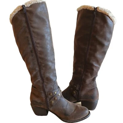 Nicole Tall Knee High Faux Suede Shearling Trimmed Boots Dark Brown Size 9.5 - Image 1 of 4