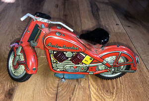 Vintage Original 1958 Harley-Davidson Red Tin Friction Motorcycle Japan Toy Rare
