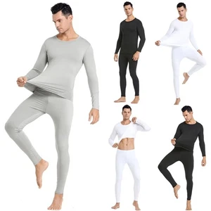 Men's Thermal Underwear Thin Base Sweater Winter Thermo Shirt Tops Pants Set  - Picture 1 of 33