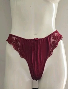Mutandine perizoma vintage anni 90 Victoria's Secret rosse 100% seta pizzo orlo taglio alto! M - Foto 1 di 5
