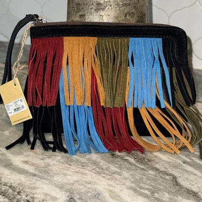 Bolso Muñequera PATRICIA NASH Cassini Negro Gamuza Multicolor Flecos Nuevo con Etiquetas Foto 1 de 4