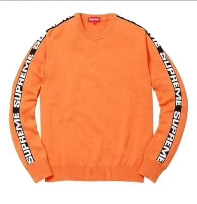 Supreme NYC 2017 Orange Stripe Sleeve Knit Pullover Sweater Size Large - Image 1 of 4