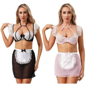 Womens Sexy French Maid Naughty Lingerie Set Lace Anime Apron Clubwear Costumes - Picture 1 of 33