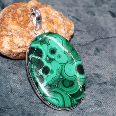 Colgante Chrysocola Malaquita Plata 925 Chapado 2.1" Promesa Regalo GW Foto 1 de 3