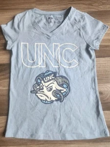 UNIVERSITY OF NORTH CAROLINA SHIRT YOUTH GIRLS SMALL TARHEELS V- NECK BLUE UNC - Picture 1 of 4