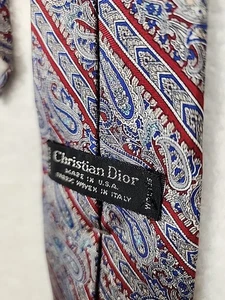Vintage Christian Dior Herren Designer Krawatte Seide Blau Rot Paisley Hergestellt in den USA - Bild 1 von 12