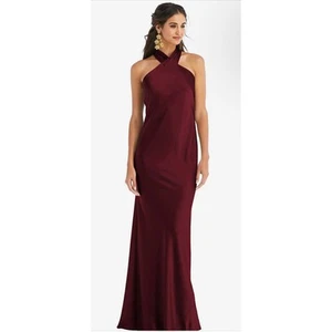 Precioso Vestido Trompeta Imogen LB025 Cabernet Drapeado Torcido Halter Atado Atrás Talla L - Imagen 1 de 13