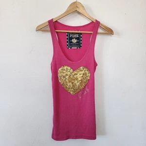 Camiseta sin mangas Y2K VS Victorias Secret rosa lentejuelas corazón AMOR PINK mediana - Imagen 1 de 4