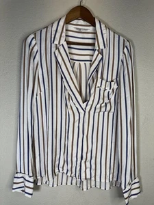 Veronica Beard Blazer Womens 2 White Brown Blue Striped Viscose Button Up - Picture 1 of 12