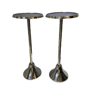 Chrome pedestal lightweight metal end drink tables 9”x 22” set of 2 - Picture 1 of 6