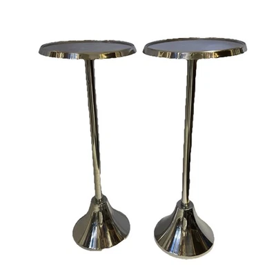 Chrome pedestal lightweight metal end drink tables 9”x 22” set of 2 - Image 1 of 4
