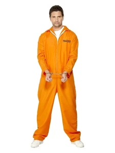 Smiffys Escaped Prisoner Costume, Orange with Boiler Suit, Cops & Robbers Fancy - Picture 1 of 2