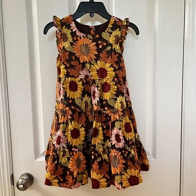 Gymboree Fall Autumn Floral Leaves Sunflower Dress Girls Size 6 - image 1 of 4