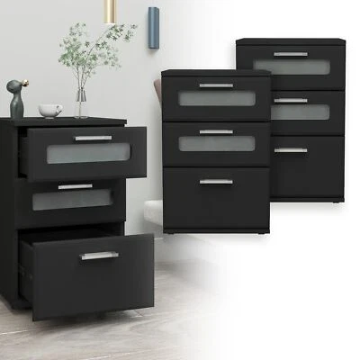 Set 2 comodini da notte comò con 3 cassetti camera da letto ca. 40x60x38 cm nero - Image 1 of 4