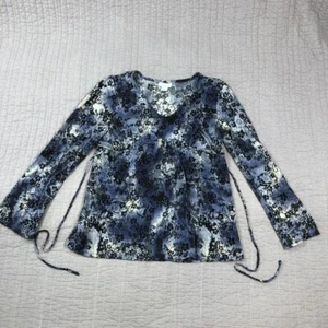 Motherhood Maternity Blouse Women Medium Blue Black Velvet Accents Floral Shirt - Picture 1 of 24