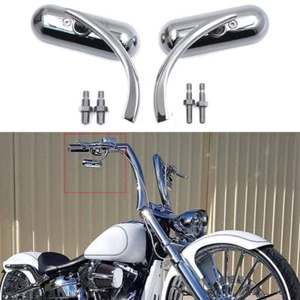 Pair Chrome Mini Motorcycle Oval Mirror For Harley Davidson FXST FXR FXD Custom - Picture 1 of 12