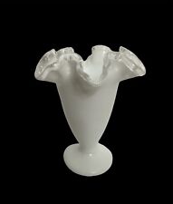 Vintage Fenton White Silver Crest Vase Ruffled Fluted Edge 6 5/8” Inches