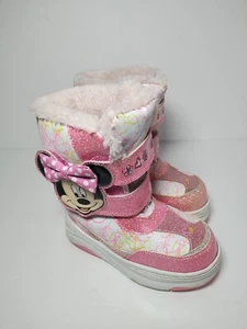 Disney Winter Boots Minnie Mouse Girls Size 10 Pink Faux Fur - Picture 1 of 9