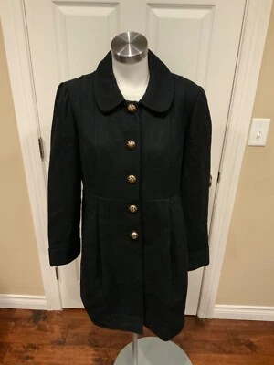 Juicy Couture Black & Gray Check Wool Blend Button-Down Coat, Size Large - Image 1 of 4