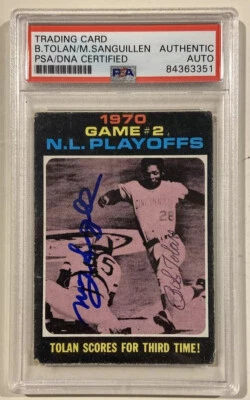 Tarjeta de béisbol 1971 Topps Bobby Tolan Manny Sanguillen firmada certificada PSA/DNA Foto 1 de 3