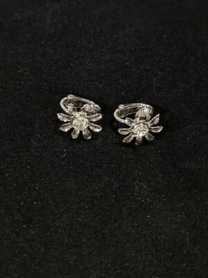 Silver Tone CZ Flower Petal Daisy Clip Earrings - Image 1 of 3