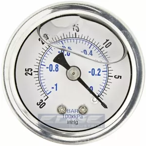 MEDIDOR DE VACÍO LLENO DE LÍQUIDO -30-0 PSI, CARA DE 1,5"", MONTAJE TRASERO NPT DE 1/8 - Imagen 1 de 2