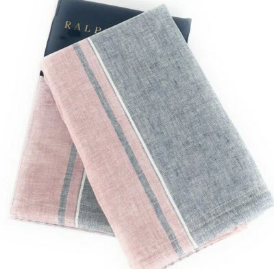 Lauren Ralph Lauren Oakview Essex 2 King Pillow Shams Red Navy Stripe Linen New - Imagem 1 de 4