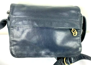 Borsa a tracolla vintage retrò americana by SHARIF blu navy morbida pelle di lusso - Foto 1 di 12