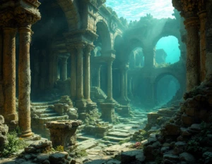 Ruins of a Grand, Pillared Temple, Now an Underwater Realm Print 18 x 24 in - Bild 1 von 2