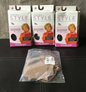 NEW (4) Stride In Style Sheer Knee Highs 3 Black 1 Nude Compression Size 5-8 USA - Picture 1 of 4