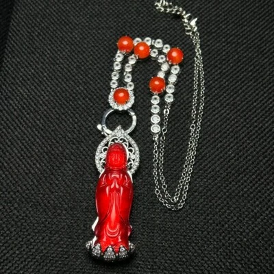 Colgante y collares amuleto guanyin jadeíta rojo hielo alto natural real Foto 1 de 4