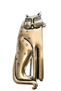 Vintage Laurel Burch Cat Brooch Pendant Etched Gold Tone Kitty Signed - Picture 1 of 4