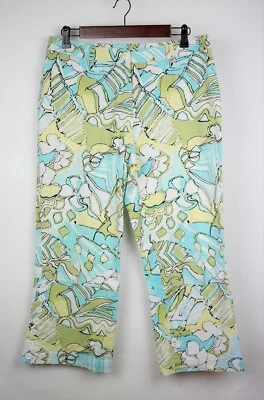 ETCETERA Mujer 10 Azul Verde Blanco Floral Elástico Capris Pantalones Cortos Pantalones Foto 1 de 4