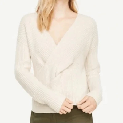 Ann Taylor wool & alpaca blend twist front v neck sweater cream women’s size M - Image 1 of 4