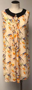 VESTIDO SIN MANGAS ROSA MARTINI PRECIOSO ESTAMPADO DE PÁJAROS PETIRROJO PRIMAVERA TALLA M - Imagen 1 de 6