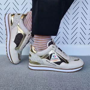 🤩Michael Kors Wilma Trainer Sz 7 Women Sneakers Brown Gold Casual Comfy Shoes🤩 - Picture 1 of 12