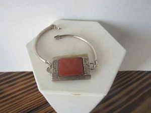 VTG CURVED BAR SQUARE GOLDEN SANDSTONE 925 STERLING GEMSTONE BRACELET HTF - Picture 1 of 8