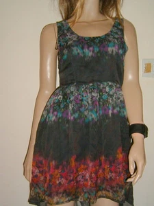 ANIMAL Designer Voile Dress /Tea Dress / Party Dress Black & Floral  uk 6 Y2K - Picture 1 of 3
