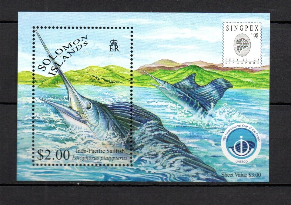 Solomon Islands 1998 sheet Fish/Swordfish/Singpex stamps (Michel Block 54) MNH - Image 1 of 1