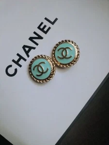 Chanel Vintage Parts Button Round pastel blue 2 pieces Set Free shipping - Picture 1 of 2