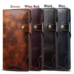 Genuine Leather Flip Case For Samsung Galaxy S25 Plus Ultra S24 S23 S22 Cover - Picture 1 of 54
