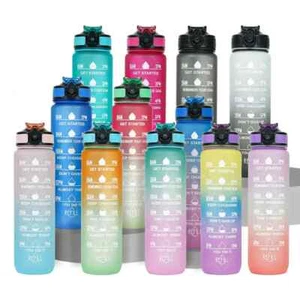 32 Oz Sports Motivational Drinking Water Bottle With Time Marker BPA Free - Picture 1 of 18