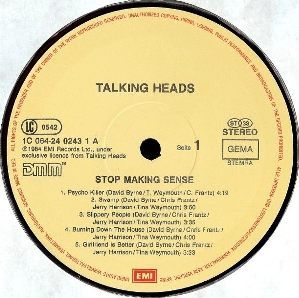 Talking Heads Stop Making Sense +BOOKLET NEAR MINT Emi Vinyl LP - Bild 1 von 1