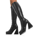 Lamoda Vendetta Vegan Platform Knee High Boots In Black - Uk Size 4 - Rrp £80