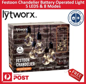 New Lytworx Festoon Chandelier Battery Operated Party Light 5 LEDS - 8 Modes - Picture 1 of 1