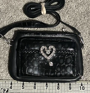 Brighton SM Black Leather Crossbody Wallet Purse Organizer Bag w/ 17 Rhinestones - Picture 1 of 22