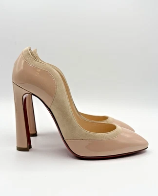 Christian Louboutin Patente y Gamuza Nude Bloque Tacones Maud 100 Talla EU 37 7 Muestra Foto 1 de 4