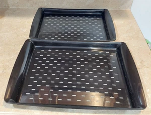 Set of 2 Serving Trays Plastic Black Non Slip - 16" x 11" - 15" x 10" - Picture 1 of 5