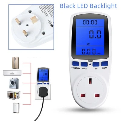 LCD Power Consumption Meter Energy Monitor Calculator Plug In Electricity Usage - Image 1 of 4